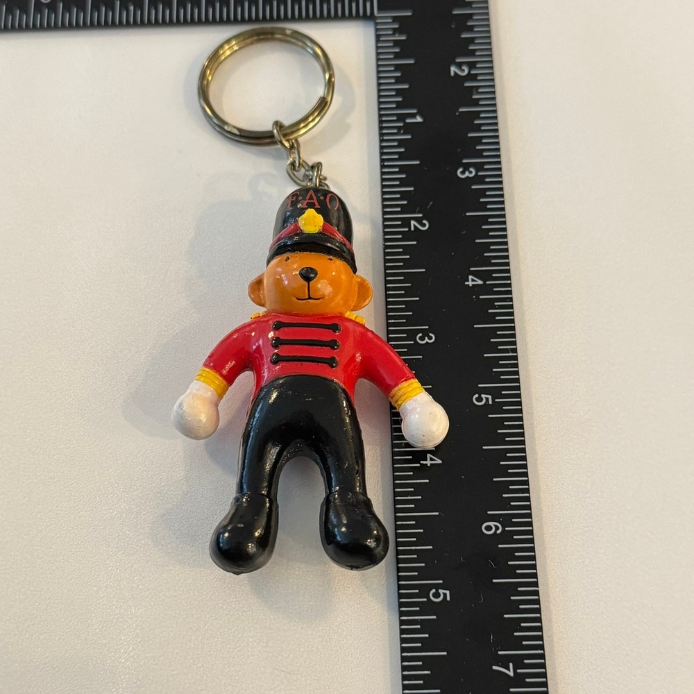FAO Schwarz Bear Soldier Keychain Red Black Uniform Hat Toy Collectible